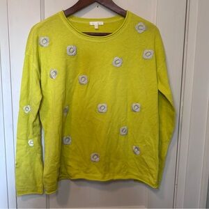 Lisa Todd Yellow Crew Neck Sweater with White Embroidered Flower Detail, Sz S